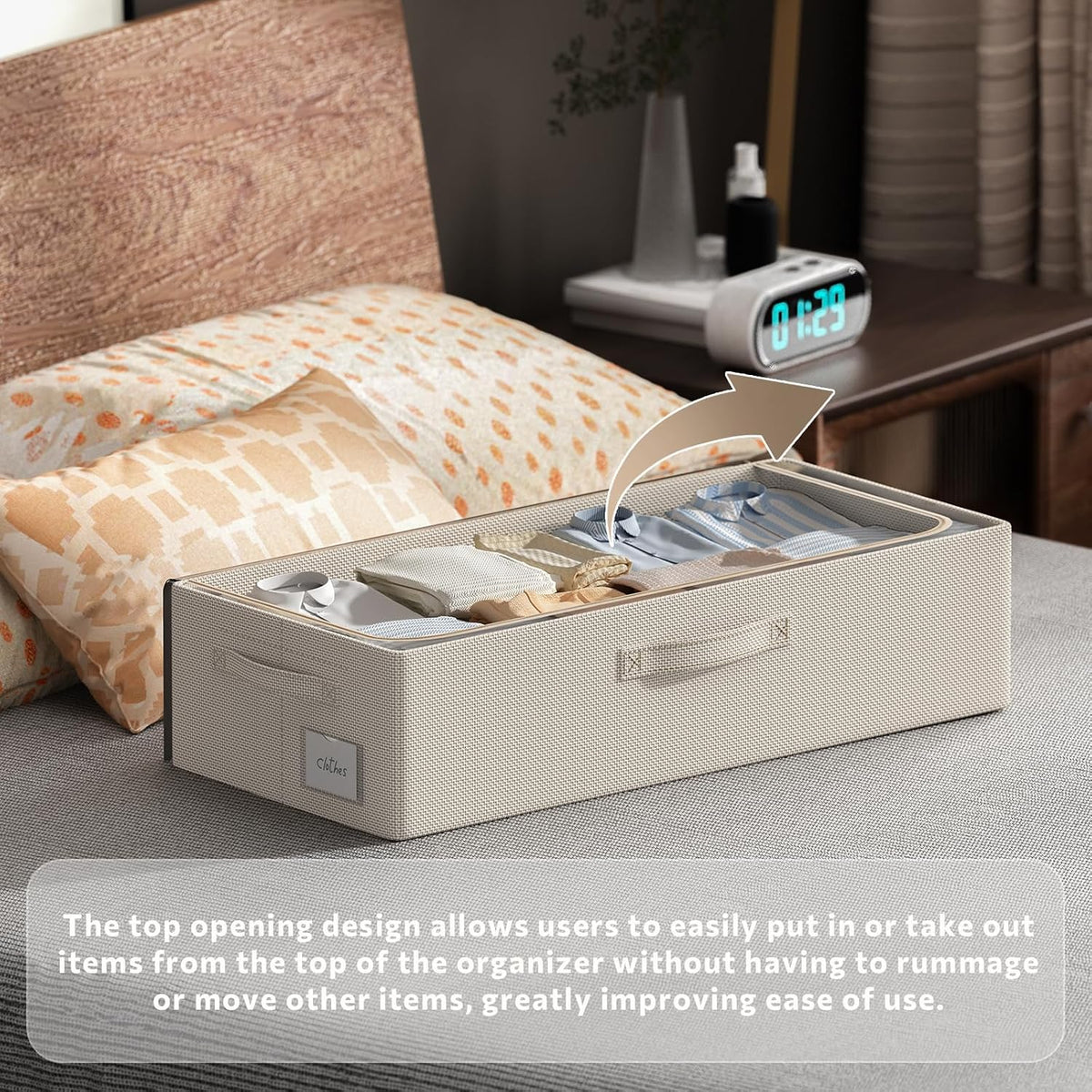 CYhom 3Pcs Under Bed Storage Bins with Metal Frame - Shoe Organizer for Closet with Clear Cover Oxford Fabric Sturdy Underbed Container Foldable Stackable Clothes Organizer (Beige, 23.5x11.8x6.3)