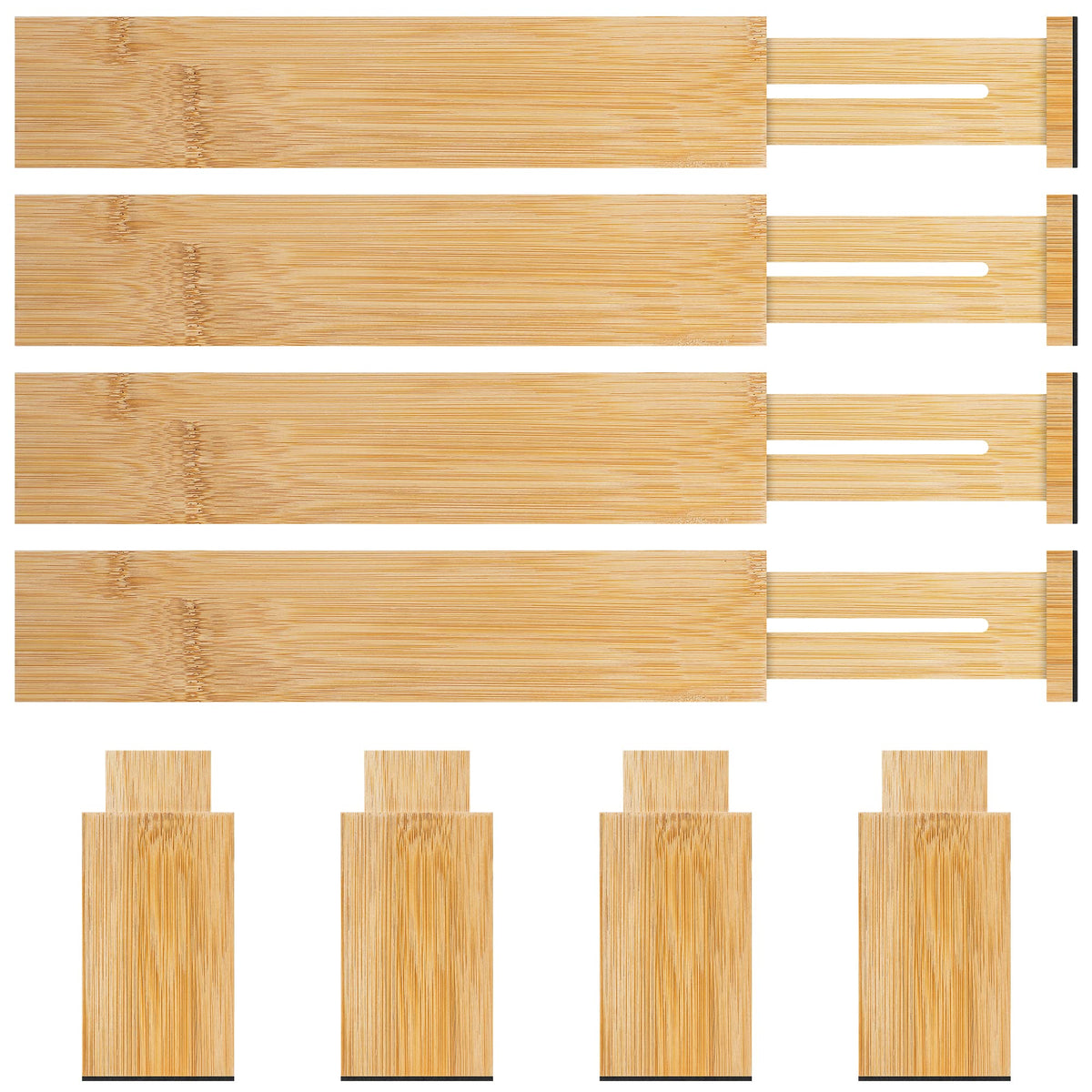 4 Pack Bamboo Drawer Dividers 2.6" High, Adjustable from 12 Inch to 17 Inch