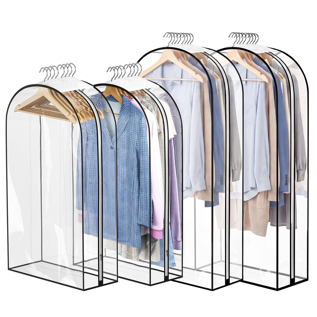 4 Pack Clear Garment Bags, 40" With 10" Gusset, Side Zipper