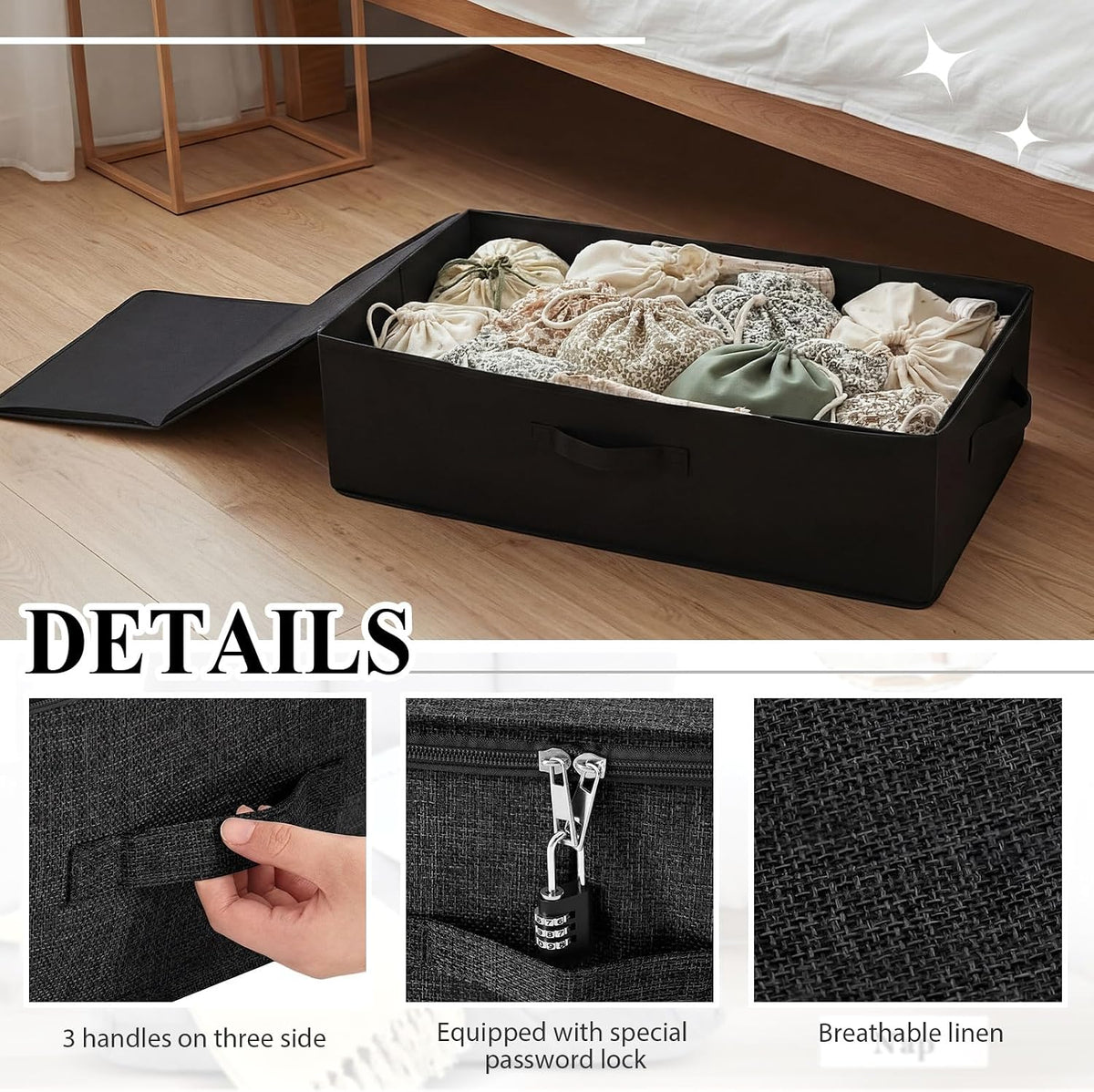 Briwooody 29.9 x 15 x 6.7in Discreet Lockable Under Bed Storage Bag,Black