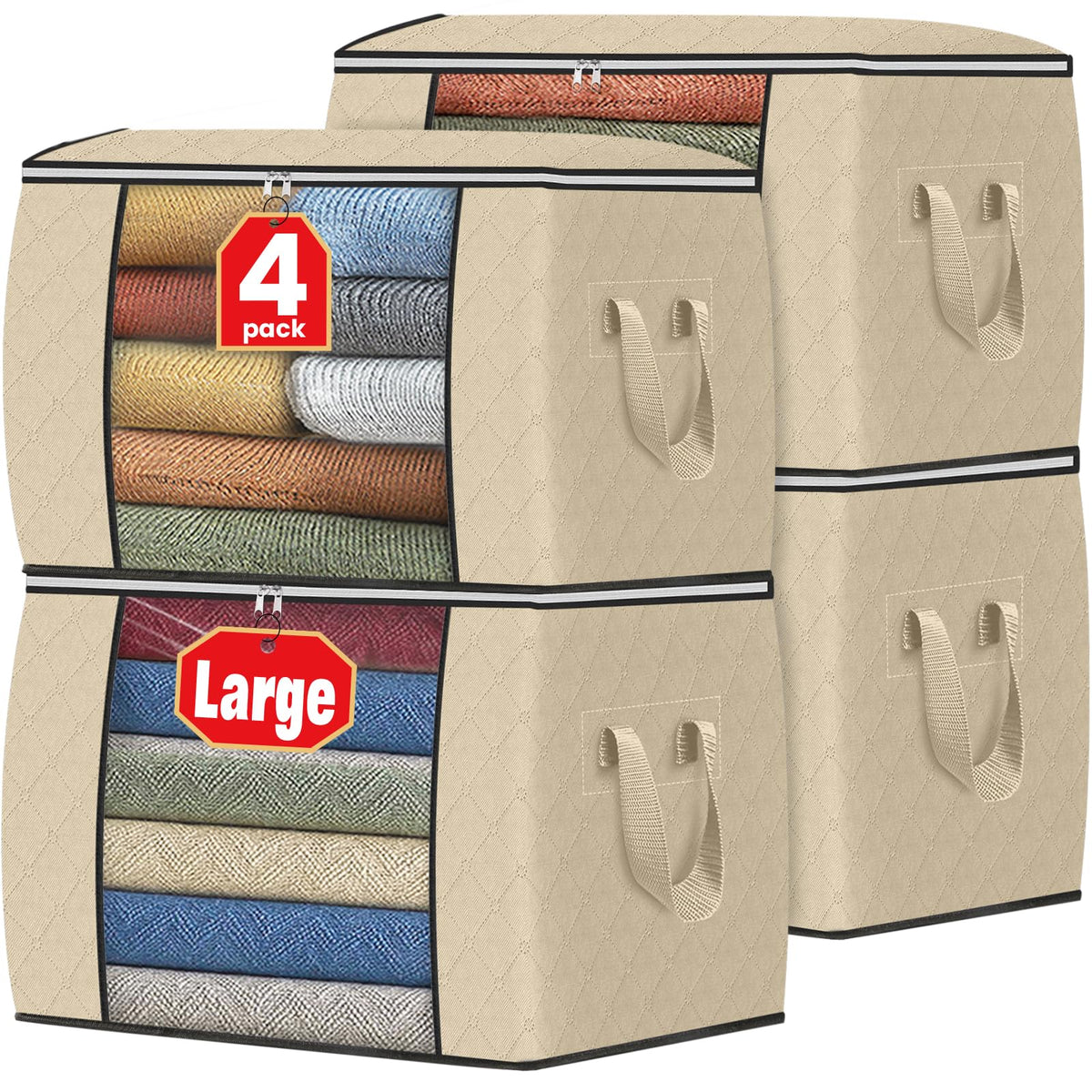 Fab totes 6 Pack Storage Bags for Clothes Blanket Storage Bins with Lids