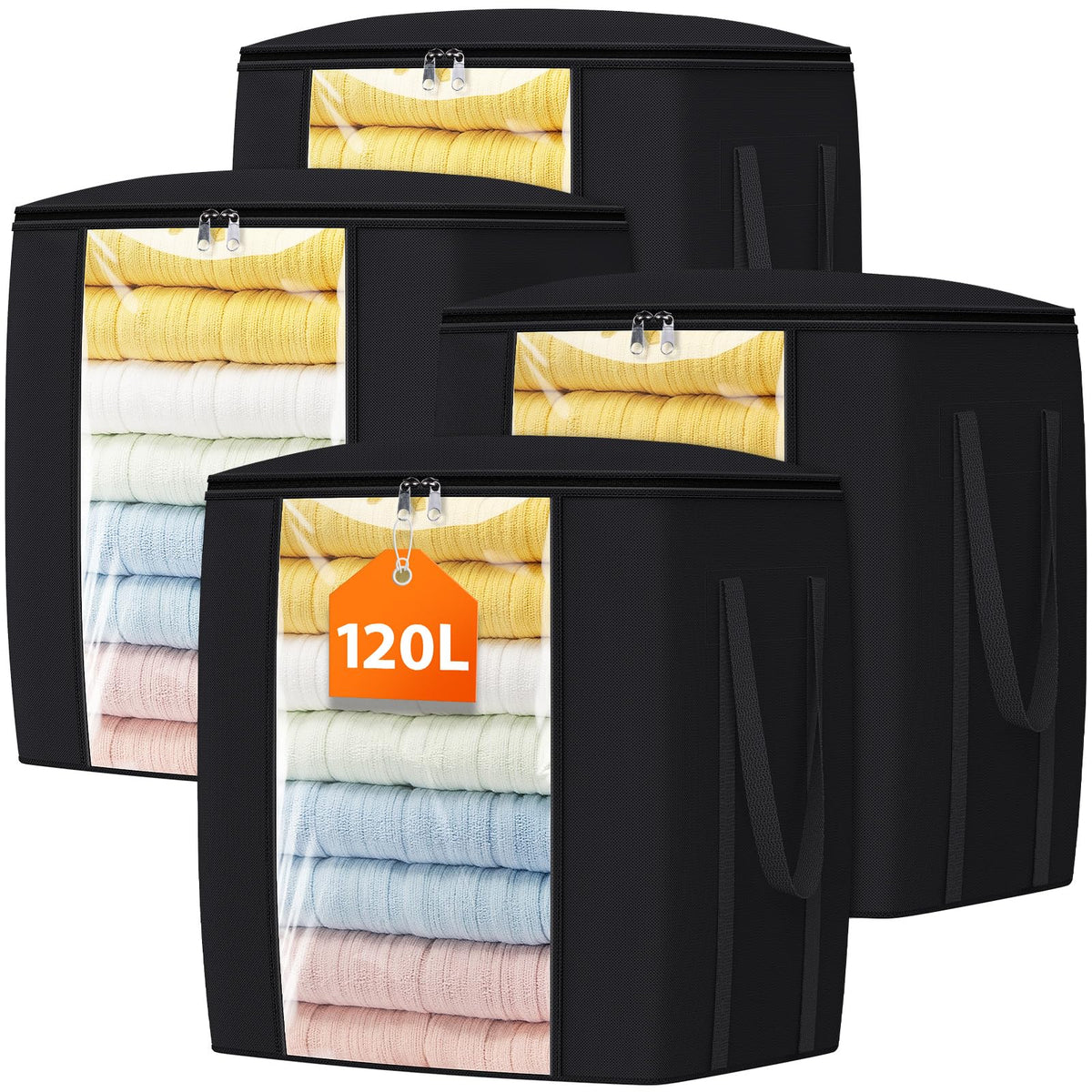 TasticTotes 120L Extra Large Blanket Clothes Storage Bags, Gray, 1 Pack