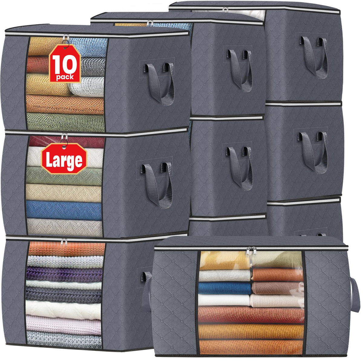 Fab totes 6 Pack Storage Bags for Clothes Blanket Storage Bins with Lids