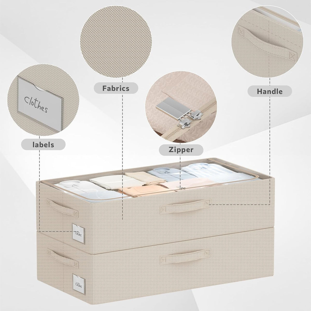 CYhom 3Pcs Under Bed Storage Bins with Metal Frame - Shoe Organizer for Closet with Clear Cover Oxford Fabric Sturdy Underbed Container Foldable Stackable Clothes Organizer (Beige, 23.5x11.8x6.3)