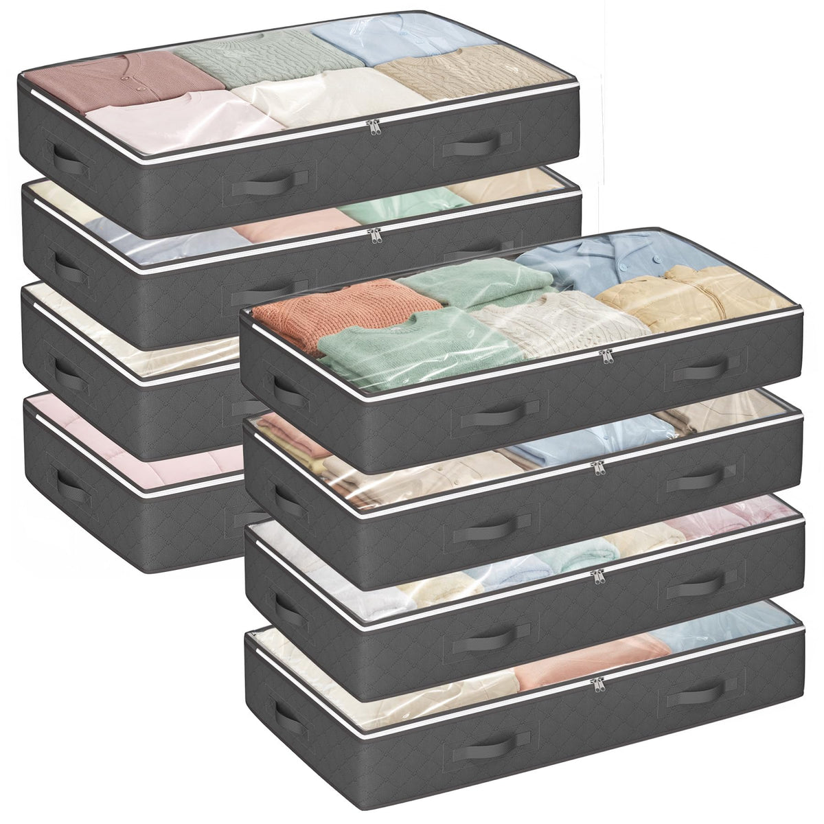 Budding Joy 95L Under Bed Storage Containers, 6 Pack Storage Bins, Grey