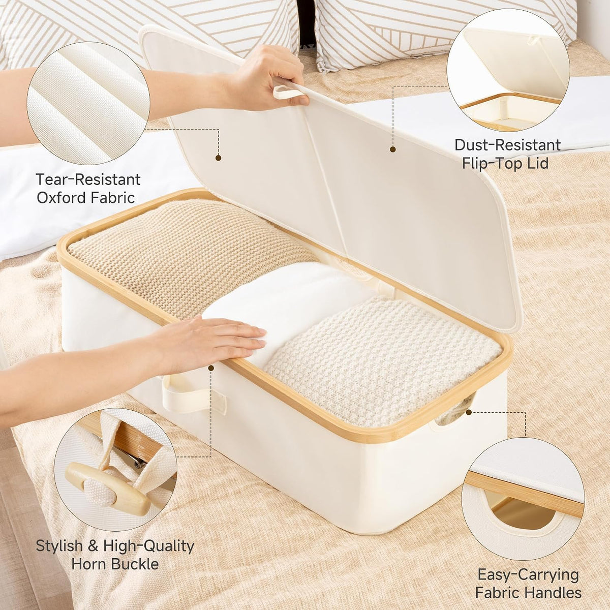 StorageWorks 7" Low Profile Underbed Storage Containers with Bamboo Frame
