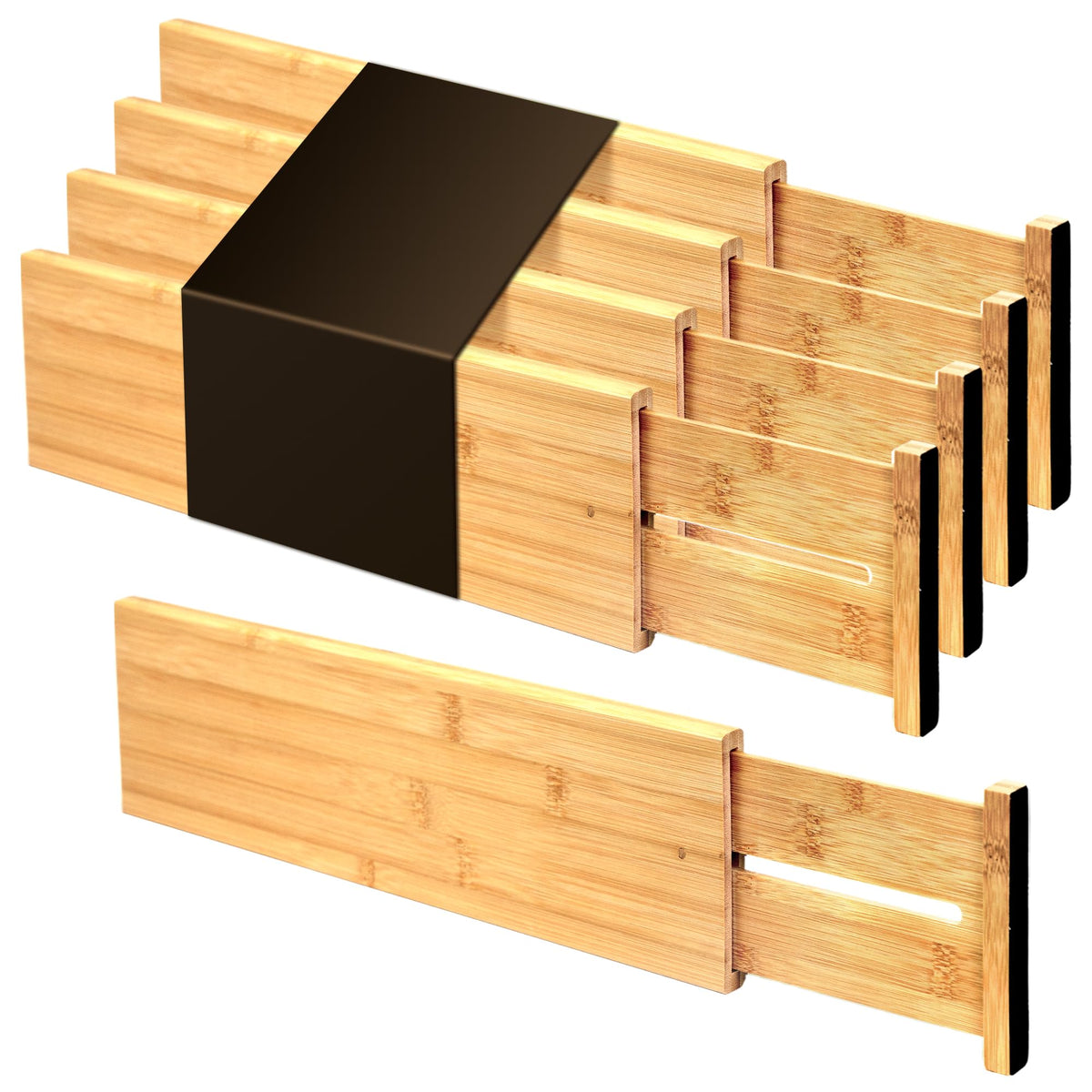 Utoplike Bamboo Kitchen Drawer Divider, Black Utensil Drawers Organizer