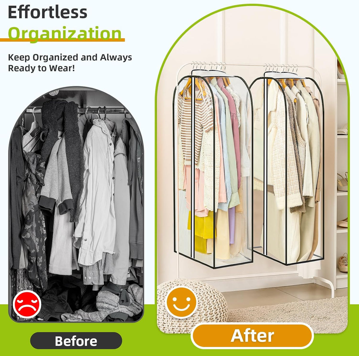 LANDNEOO 6 Pack Clear Garment Bags for Hanging Clothes with Zippers on Double Sides - 10'' Clothes Storage for Coat, Dress, and Fur in Closet - 40'' Long Suit Bags