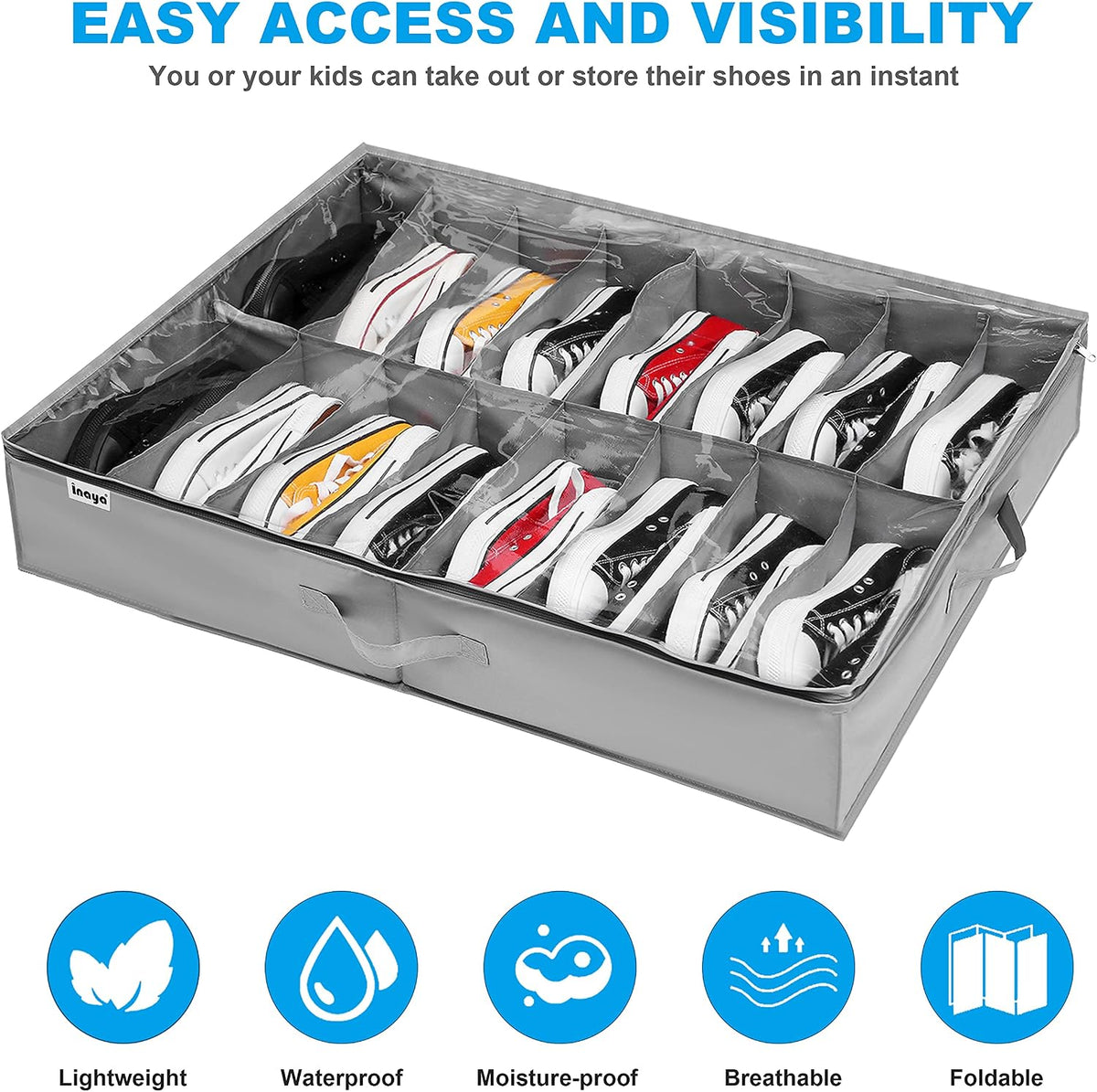 INAYA Under Bed Shoe Storage Organizer Set of 2, Fits up to 32 Pairs