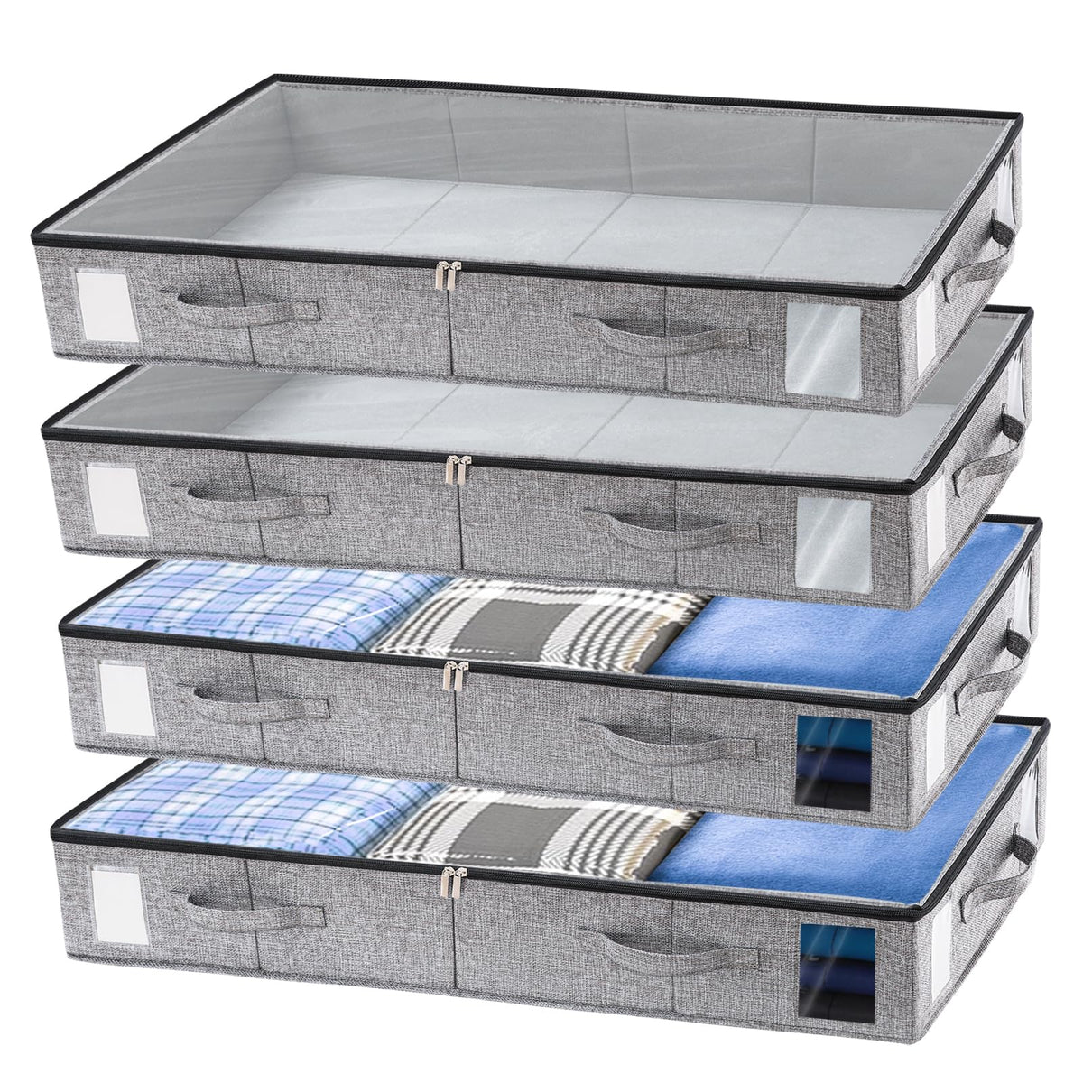combocube 2 Pack Under Bed Storage Containers, Stackable Closet Organizers and Storage Bins with Sturdy Support, Foldable Underbed Clothes Storage Box for Blanket, Comforter, Sweater, Pillows, Shoes