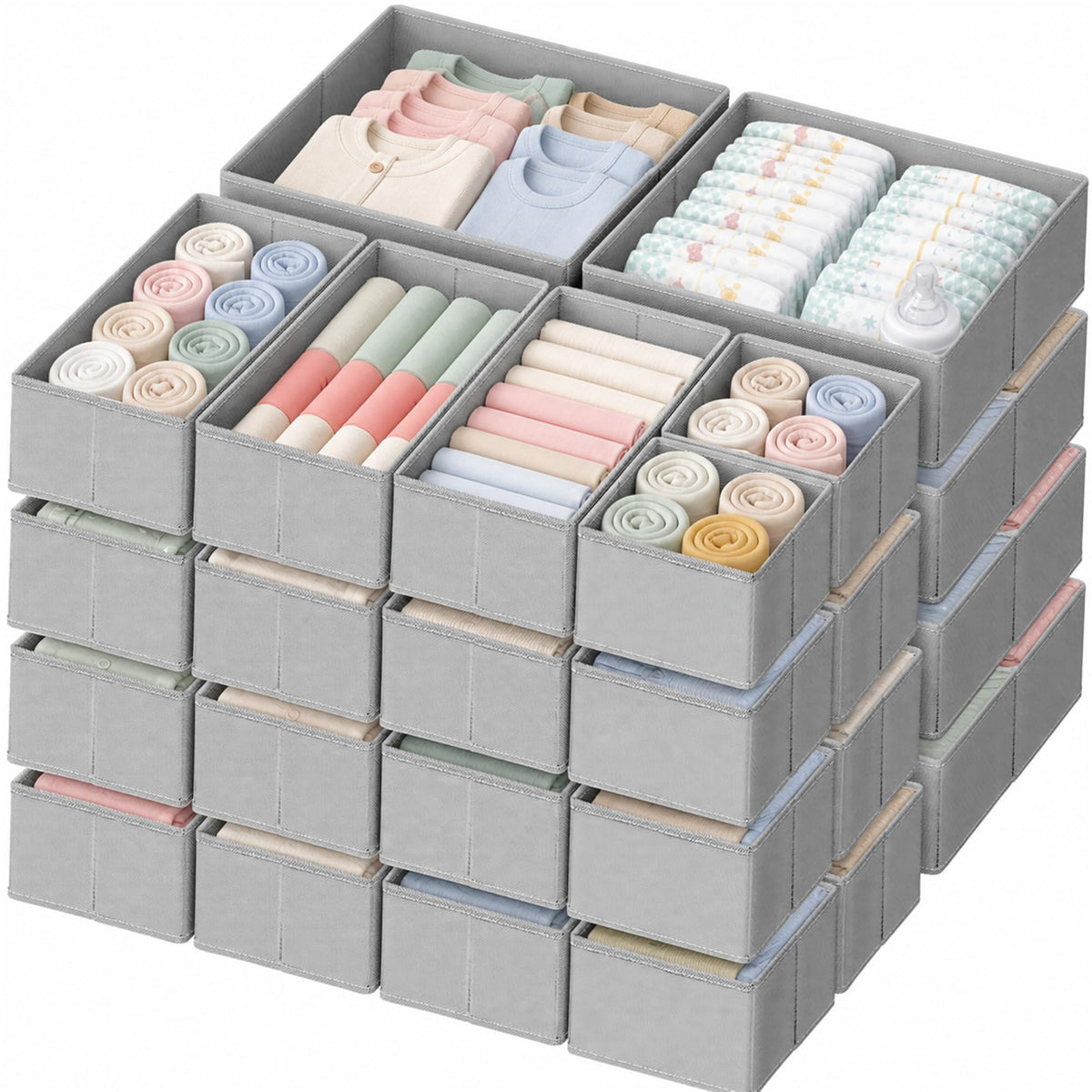 Criusia Drawer Organizer Clothes, 14 Pack Dresser Organizer for Baby Clothes, Underwear, Sock- Foldable Closet Organization and Storage Dividers Bins for Nursery, Bedroom and Dorm (Beige)