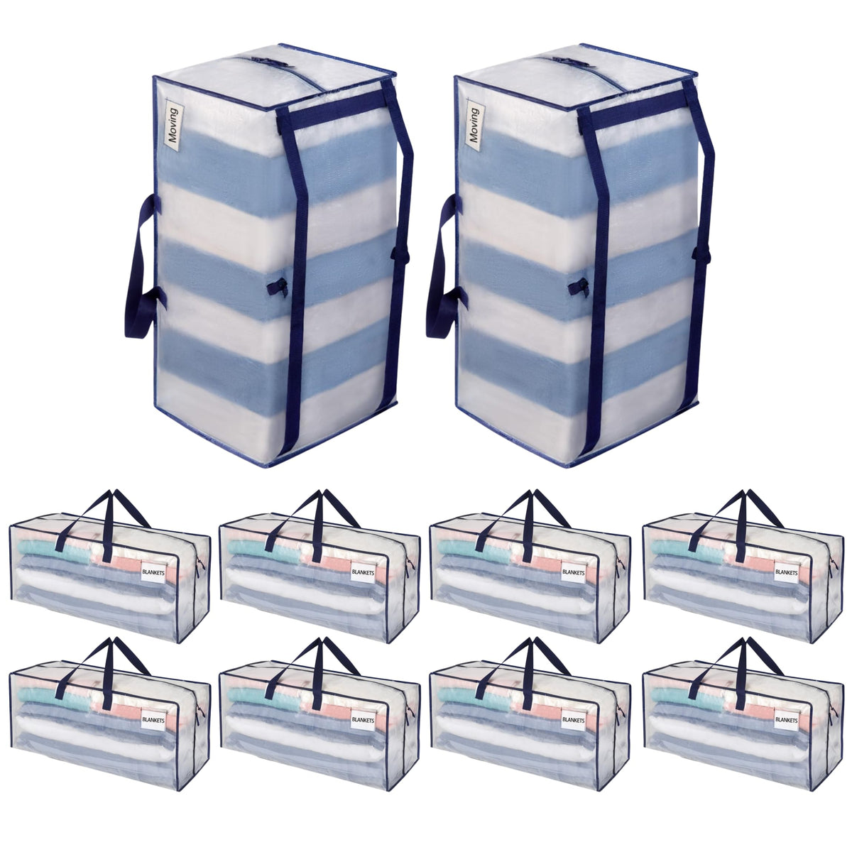 VENO 10 Pack Heavy Duty Moving Bags with Backpack Straps, Zippers & Handles, Extra Large Packing Bags for College Dorm Essentials, Moving Supplies Alternative to Cardboard Moving Boxes