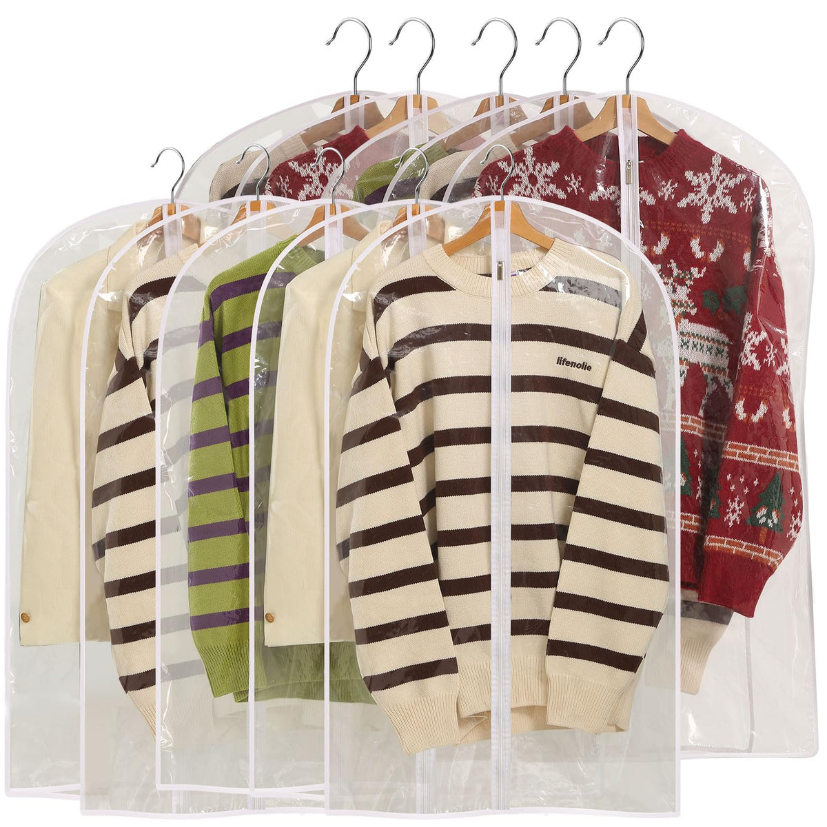 All Clear Garment Bags for Hanging Clothes, 40" Suit Bags for Closet Storage, Plastic Dustproof Suit Cover Bags, Clothes Protectors Bag with zipper for Coats, Jackets, Shirts（10 Packs）