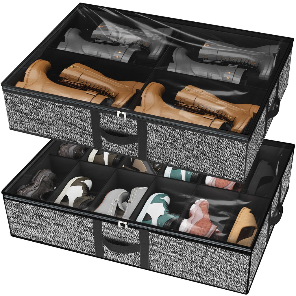 homyfort 32 Pairs Shoe Organizer Under Bed, Underbed Shoe Storage Boxes Bins, Organizador De Zapatos, Extra Large Zapateras Organizer, Grey, Set of 2