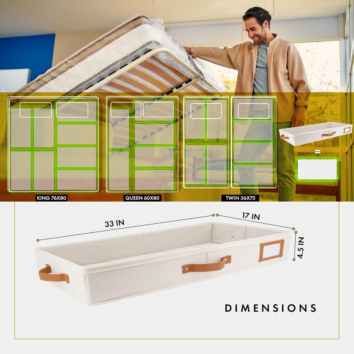 HOMELUX THEORY Under Bed Storage, Low Profile 2pc with Lid, Ivory