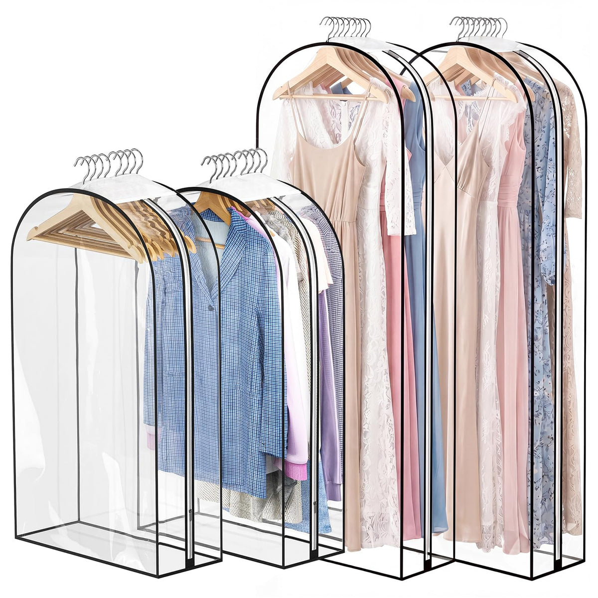 4 Pack Clear Garment Bags, 40" With 10" Gusset, Side Zipper