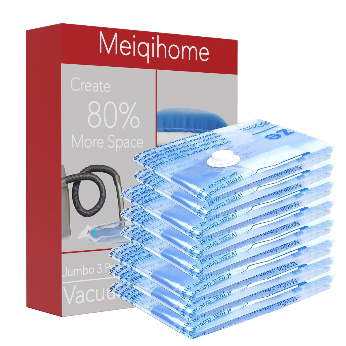 MEIQIHOME Vacuum Storage Bags, Space Saver Sealer Bags,Vacuum seal bags for clothing, Pillows, Comforters, Blankets, Bedding,Travel,7 Jumbo