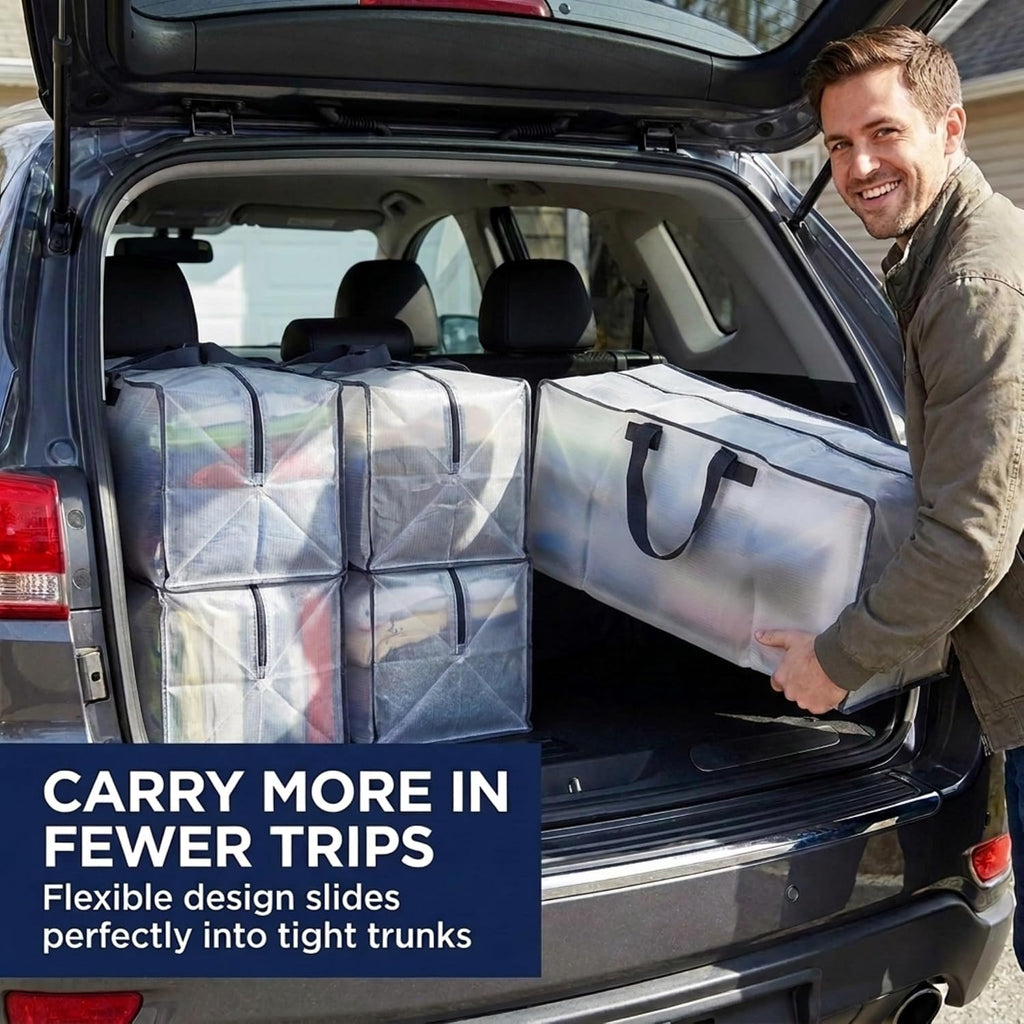PACKING BAGS 4-Pack XL Moving Bags with Strong Handles & Zippers, Clear