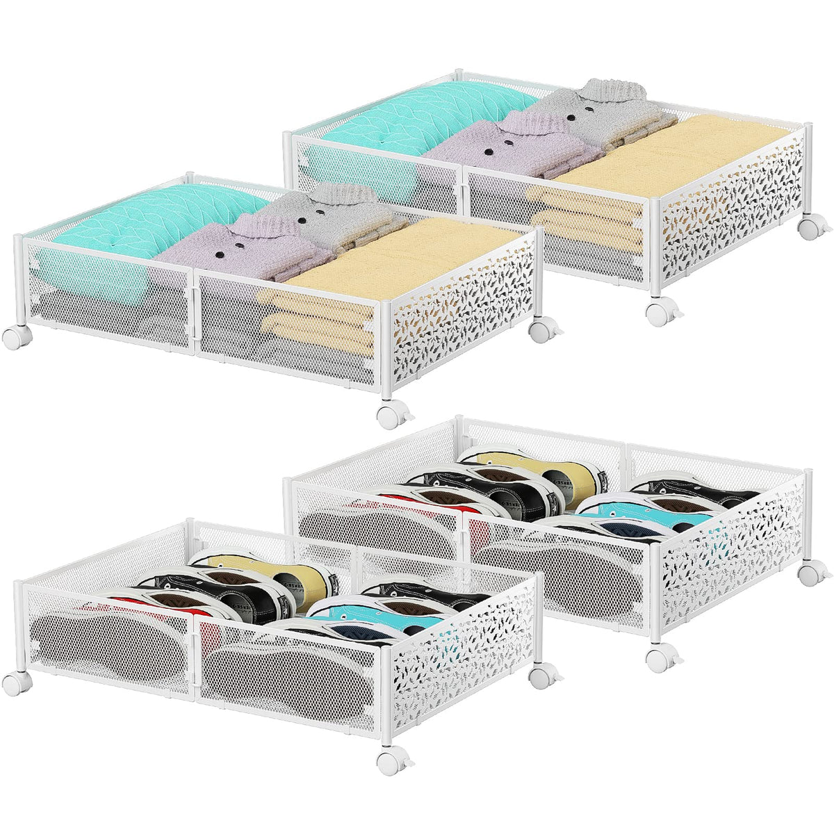 PHINOX Under Bed Storage Container with wheels,Patterned,Metal,2 Pack,Black