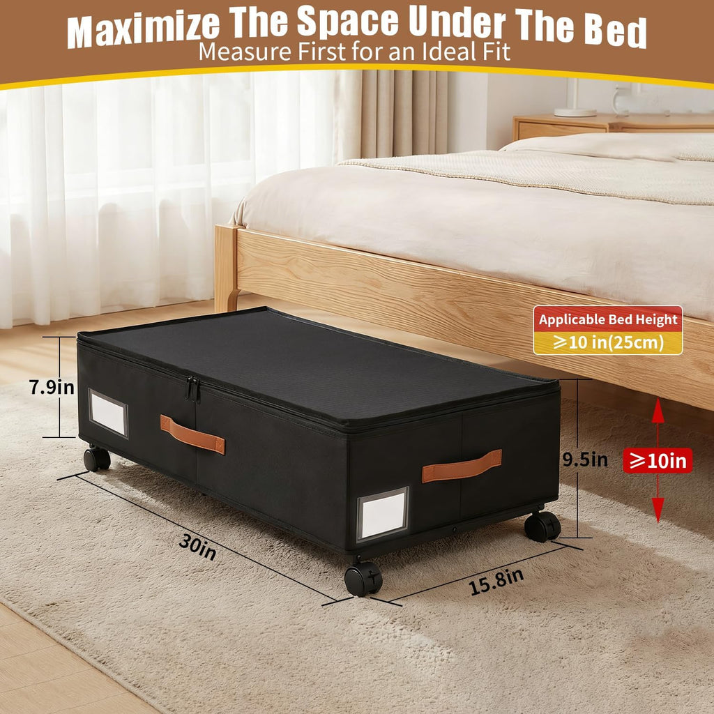 Large Under Bed Storage Containers with Wheels, 2-Pack Underbed Storage Bin