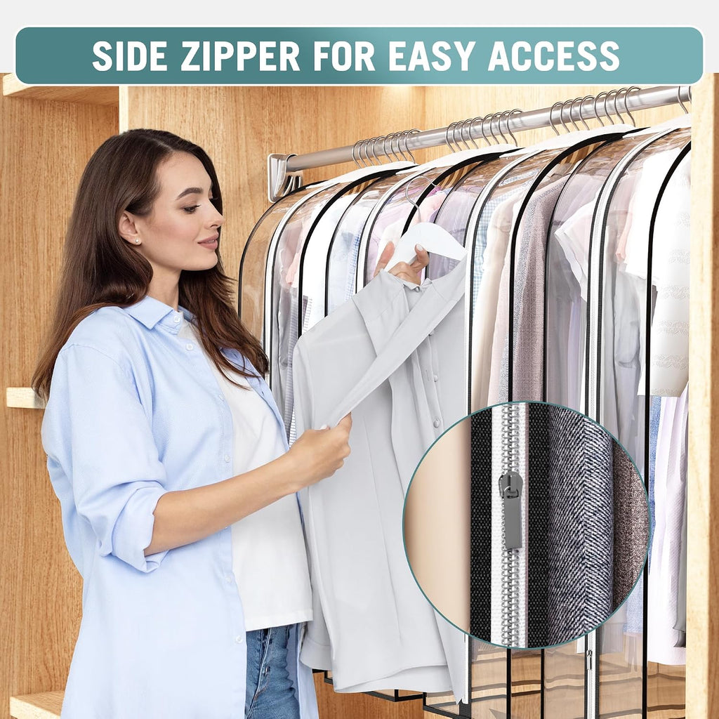 Liuoud Clear Garment Bags for Hanging Clothes 10” Gusseted, 4 Pack, 40”&50”
