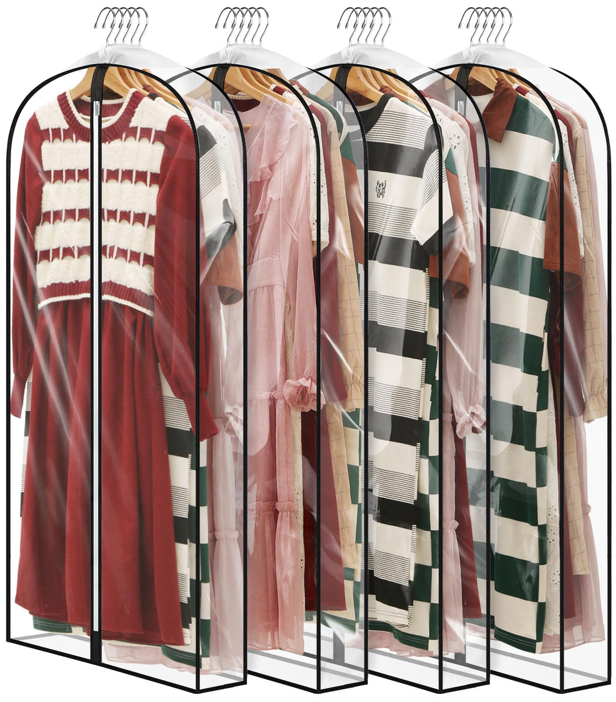 40" Clear Garment Bags for Hanging Clothes, 4" Gusseted Suit Bags for Closet Storage, Hanging Clothes Storage Suit Cover Bags with Zipper for Coats, Jackets, Shirts, 4 Packs
