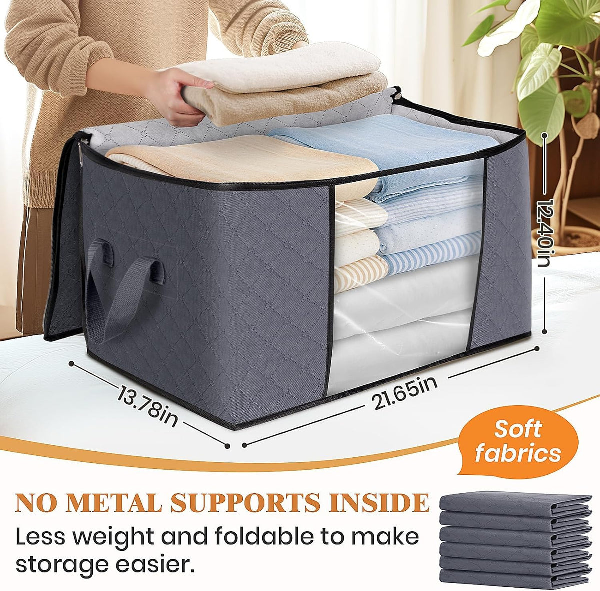 Fab totes 6 Pack Storage Bags for Clothes Blanket Storage Bins with Lids