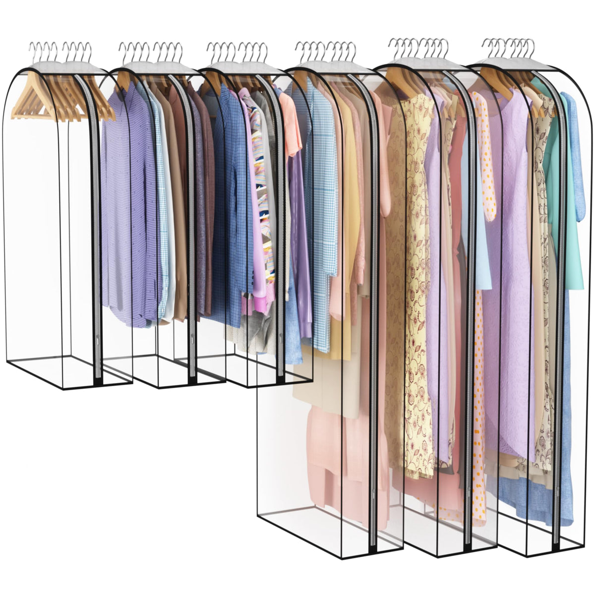 Liuoud Clear Garment Bags for Hanging Clothes 10” Gusseted, 6 Pack, 40”