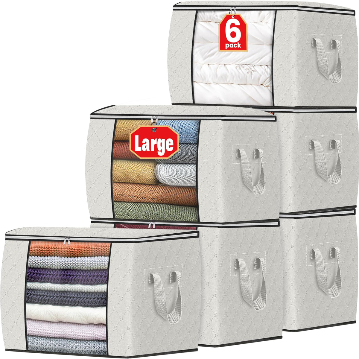 Fab totes 6 Pack Storage Bags for Clothes Blanket Storage Bins with Lids