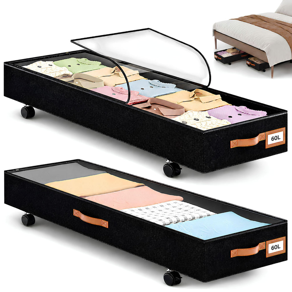 Under Bed Storage with Wheels 39inch, Extra Long Under Bed Storage Bins, Low Profile Under Bed Storage 5.5inch Height No Assemble Storage Containers, Under Bed Shoe Storage with Lids