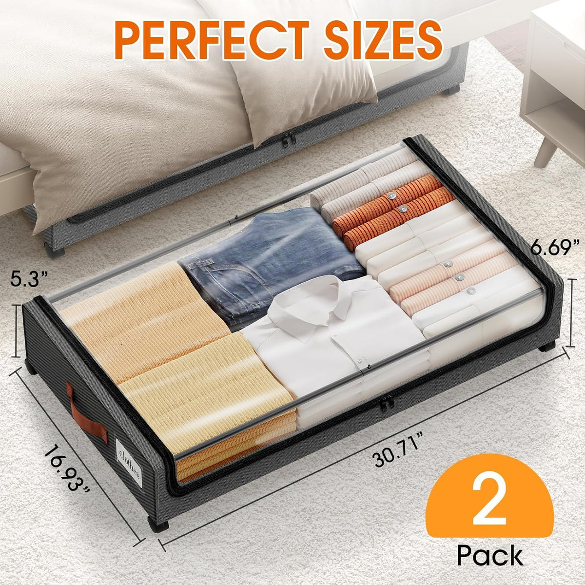 Under Bed Storage with Wheels 2Pack Storage Containers with Clear Window