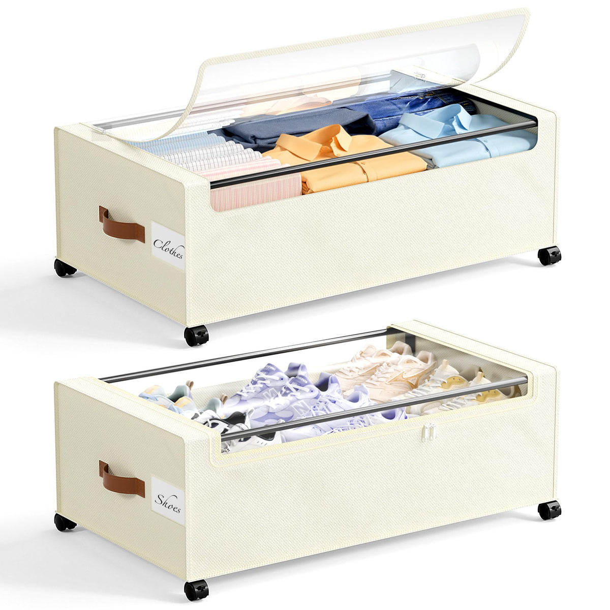 Yecaye Under Bed Storage with Wheels, 2Pack Under Bed Storage Containers, Underbed Shoe Storage Organizer, Rolling Under Bed Metal Drawers for Clothes, Blankets(30.71 x 16.93 x 6.69 in)