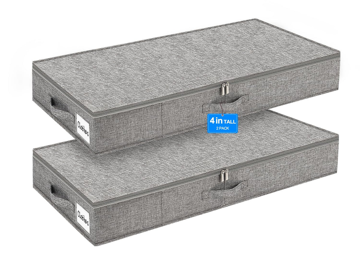 punemi 5 inch High Sturdy Low Profile Under Bed Storage, 2 Pack, Grey