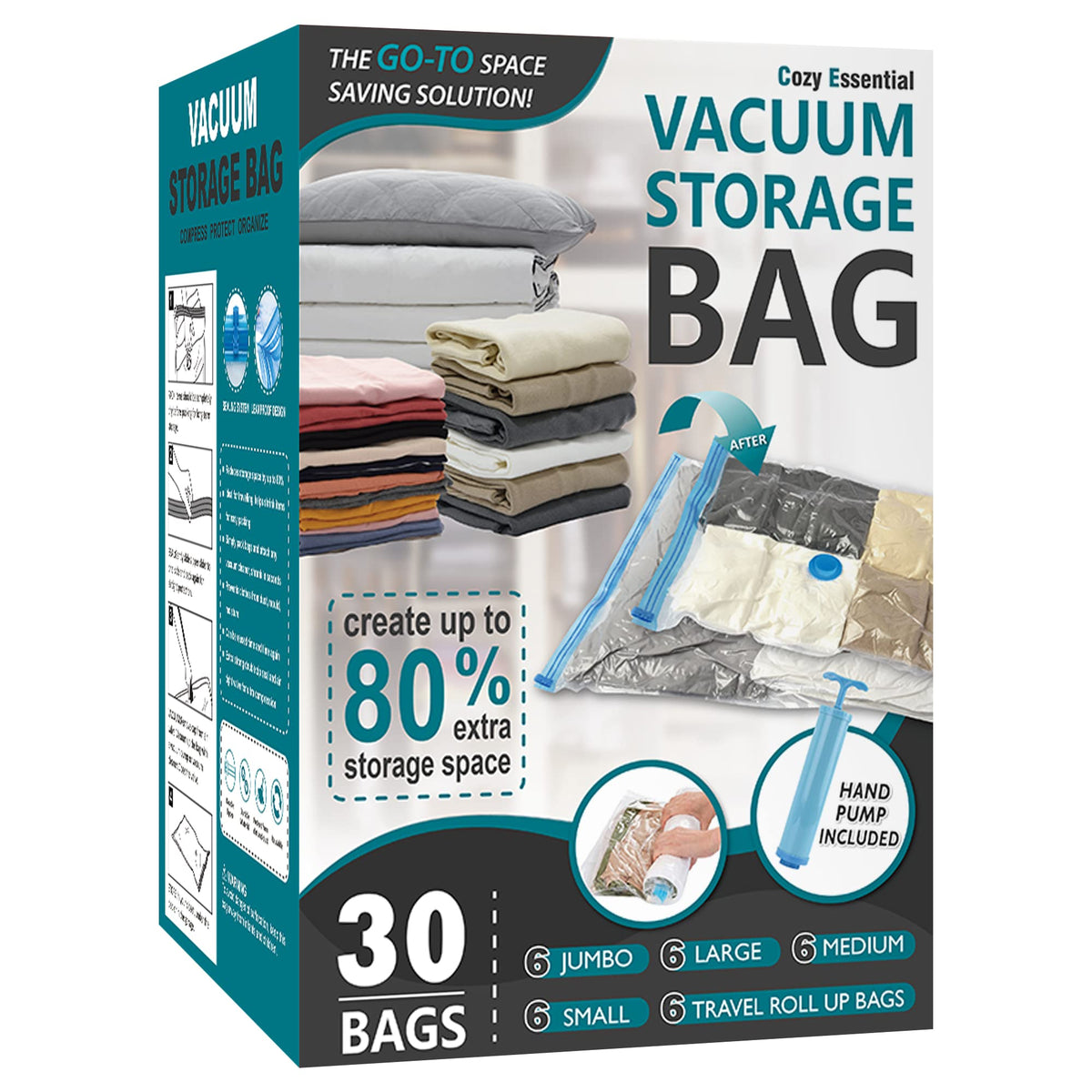 Vacuum Storage Bags with Hand Pump, Vacuum Seal Space Saver Bags,20 Combo