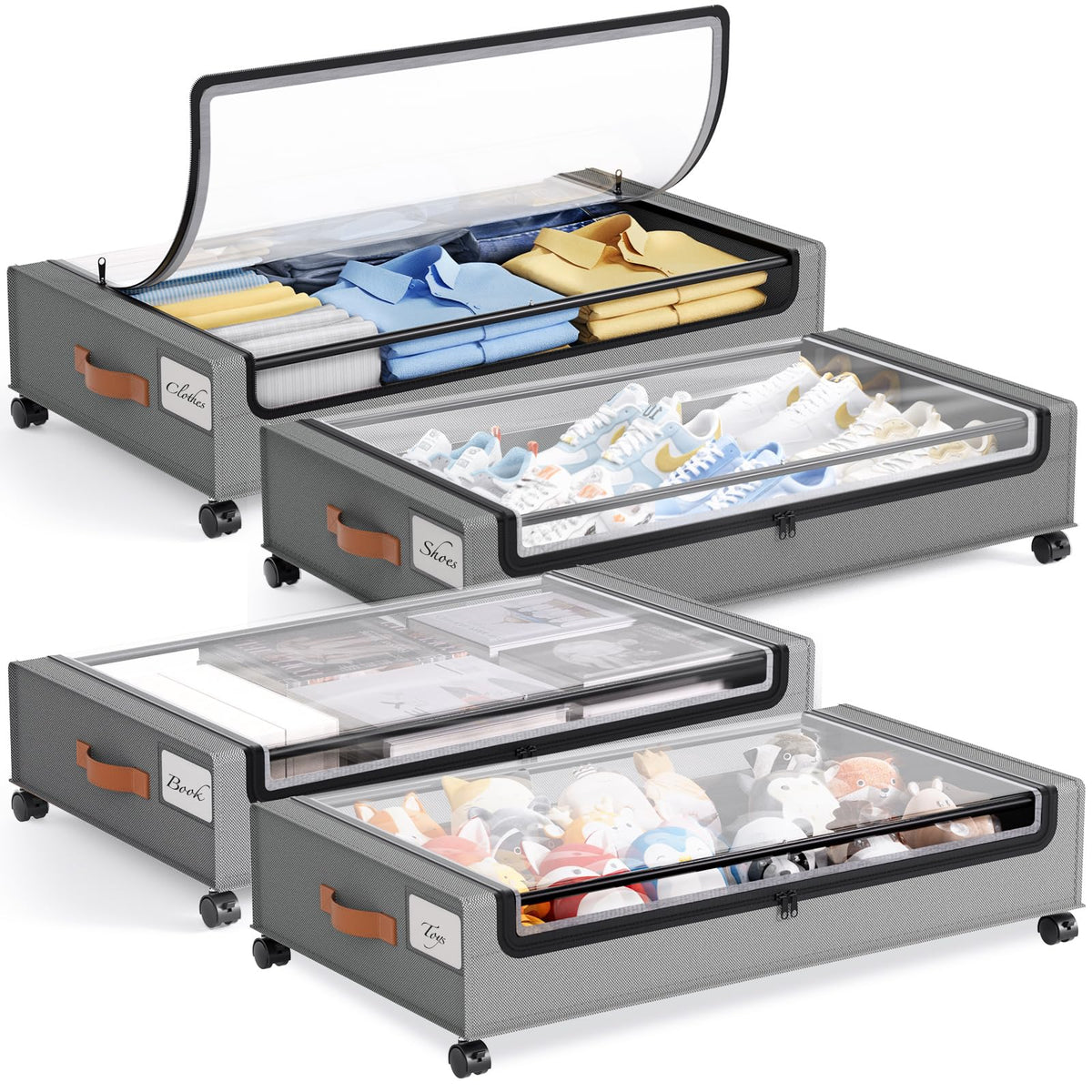 Yecaye Under Bed Storage with Wheels, 2Pack Under Bed Storage Containers, Underbed Shoe Storage Organizer, Rolling Under Bed Metal Drawers for Clothes, Blankets(30.71 x 16.93 x 6.69 in)