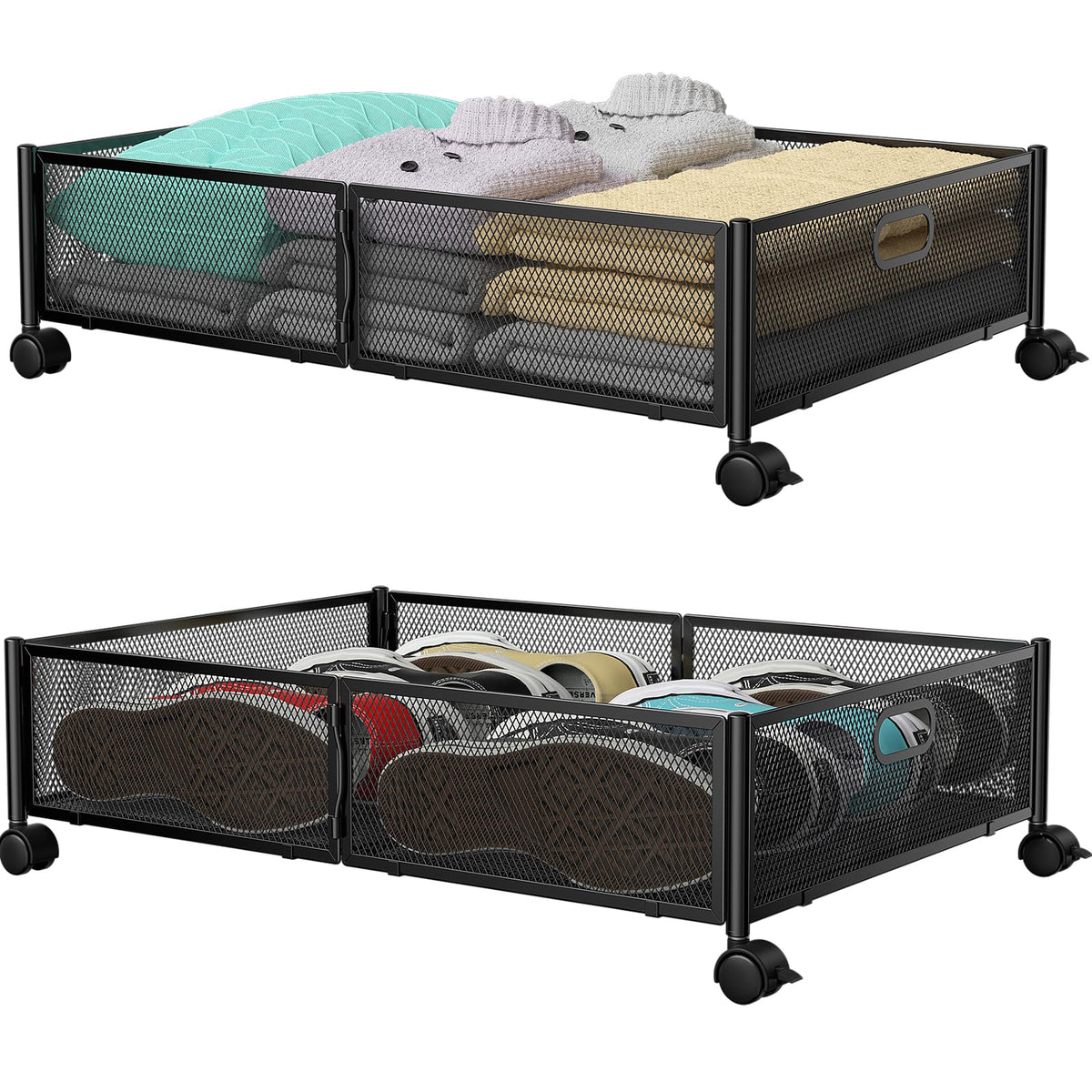 PHINOX Under Bed Storage Container with wheels,Patterned,Metal,2 Pack,Black