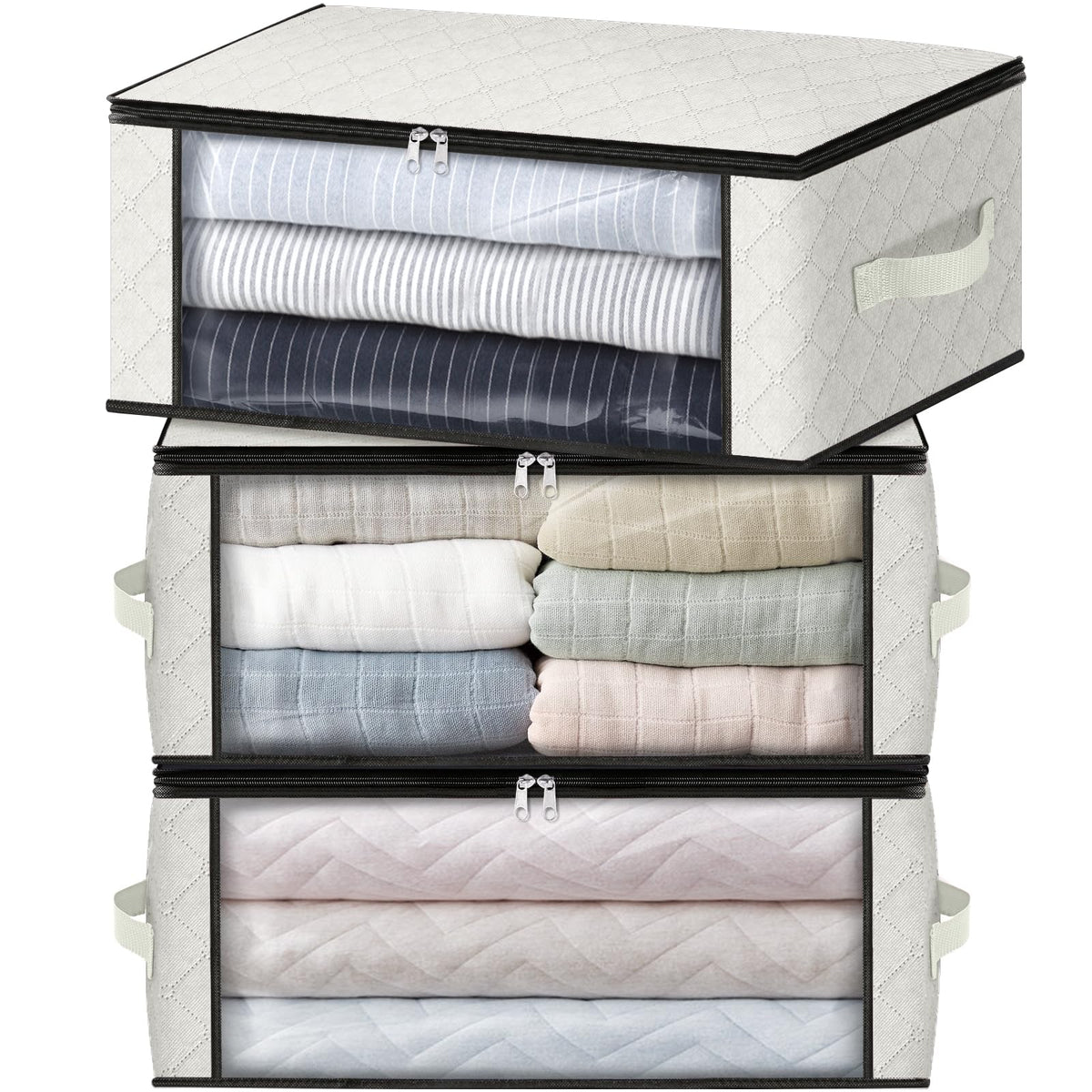 HomeHacks 3-Pack Clothes Organizer Storage Bags, 35L Storage Bins, Gray