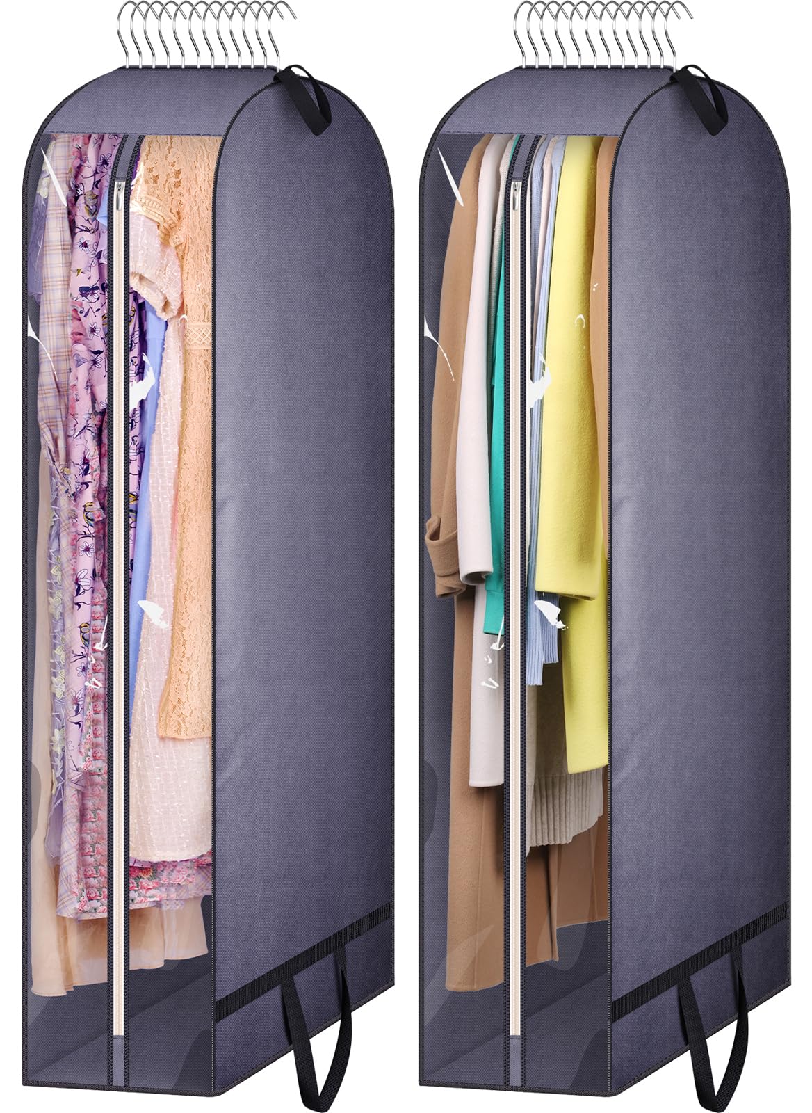 KIMBORA 10" Gusseted Clear Garment Bags for Hanging Clothes Storage, 43" Suit Bags for Closet Storage with Handles, Garment Covers for Coats, Jackets, Sweaters (2 Packs, Grey)