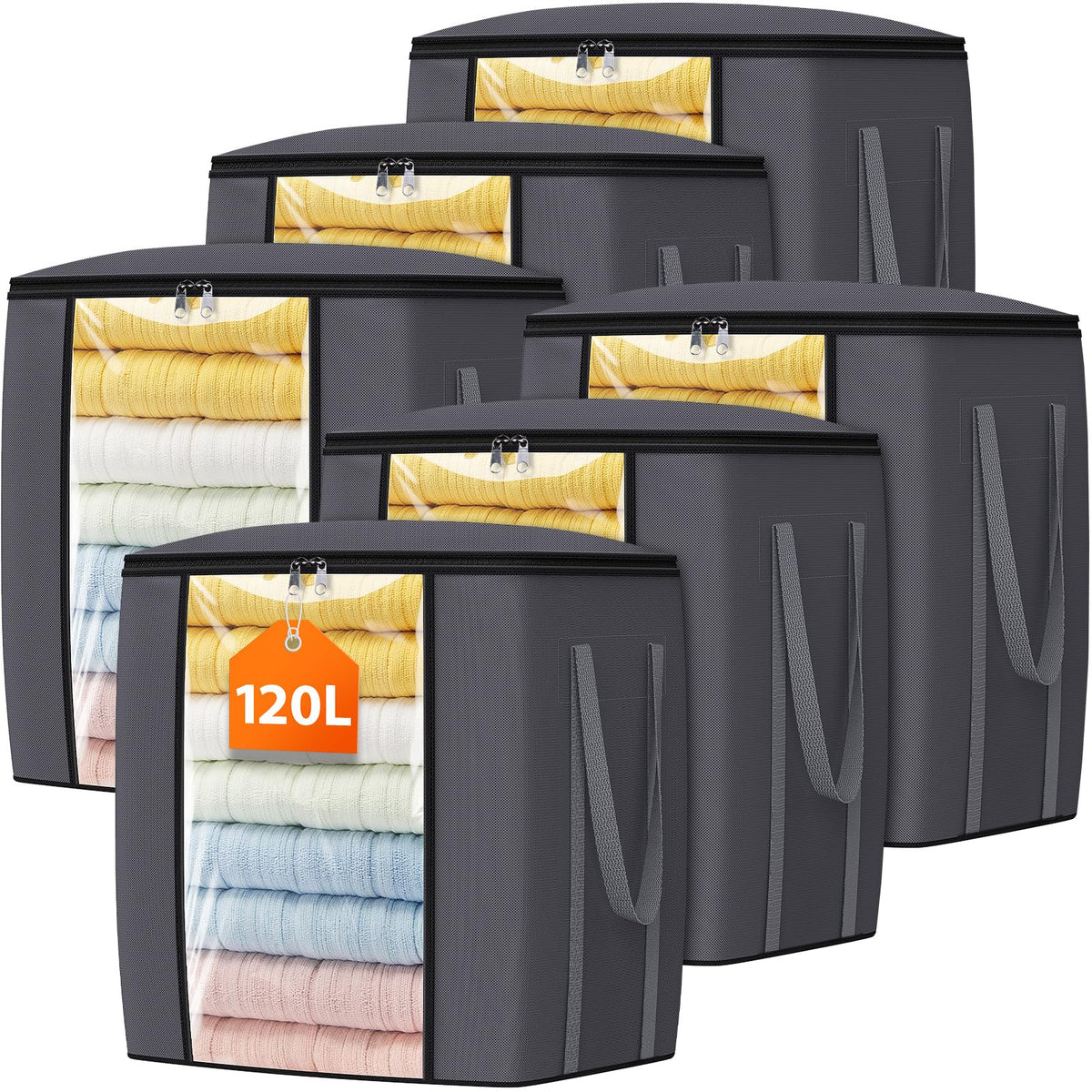 TasticTotes 120L Extra Large Blanket Clothes Storage Bags, Gray, 1 Pack