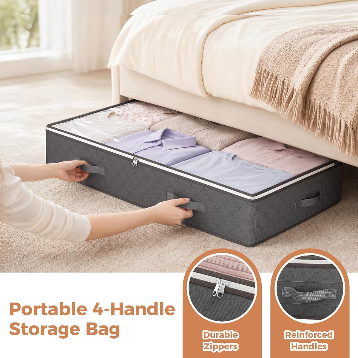 Budding Joy 95L Under Bed Storage Containers, 6 Pack Storage Bins, Grey