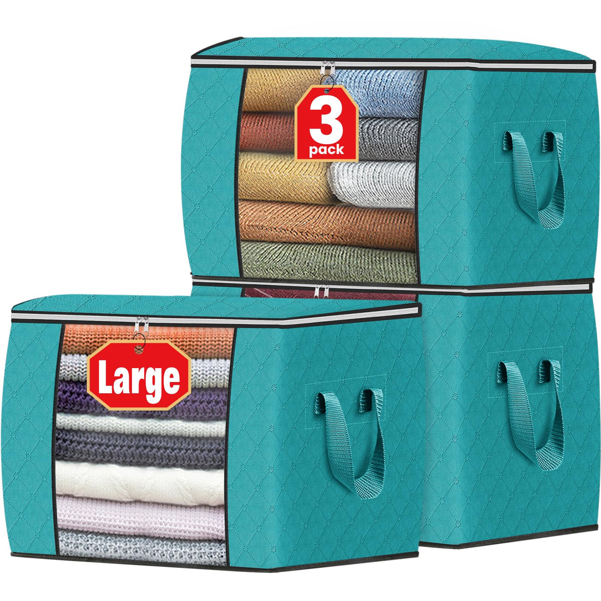 Fab totes 6 Pack Storage Bags for Clothes Blanket Storage Bins with Lids