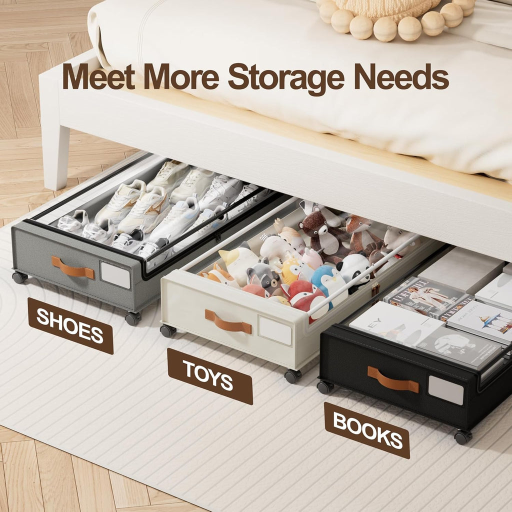 LAMU Under Bed Storage with Wheels, 2Pack Underbed Storage Containers,Black