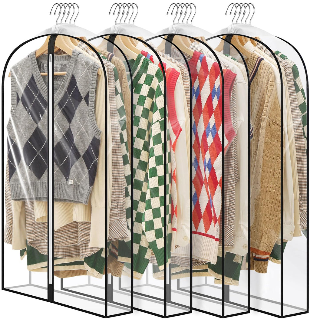 40" Clear Garment Bags for Hanging Clothes, 4" Gusseted Suit Bags for Closet Storage, Hanging Clothes Storage Suit Cover Bags with Zipper for Coats, Jackets, Shirts, 4 Packs