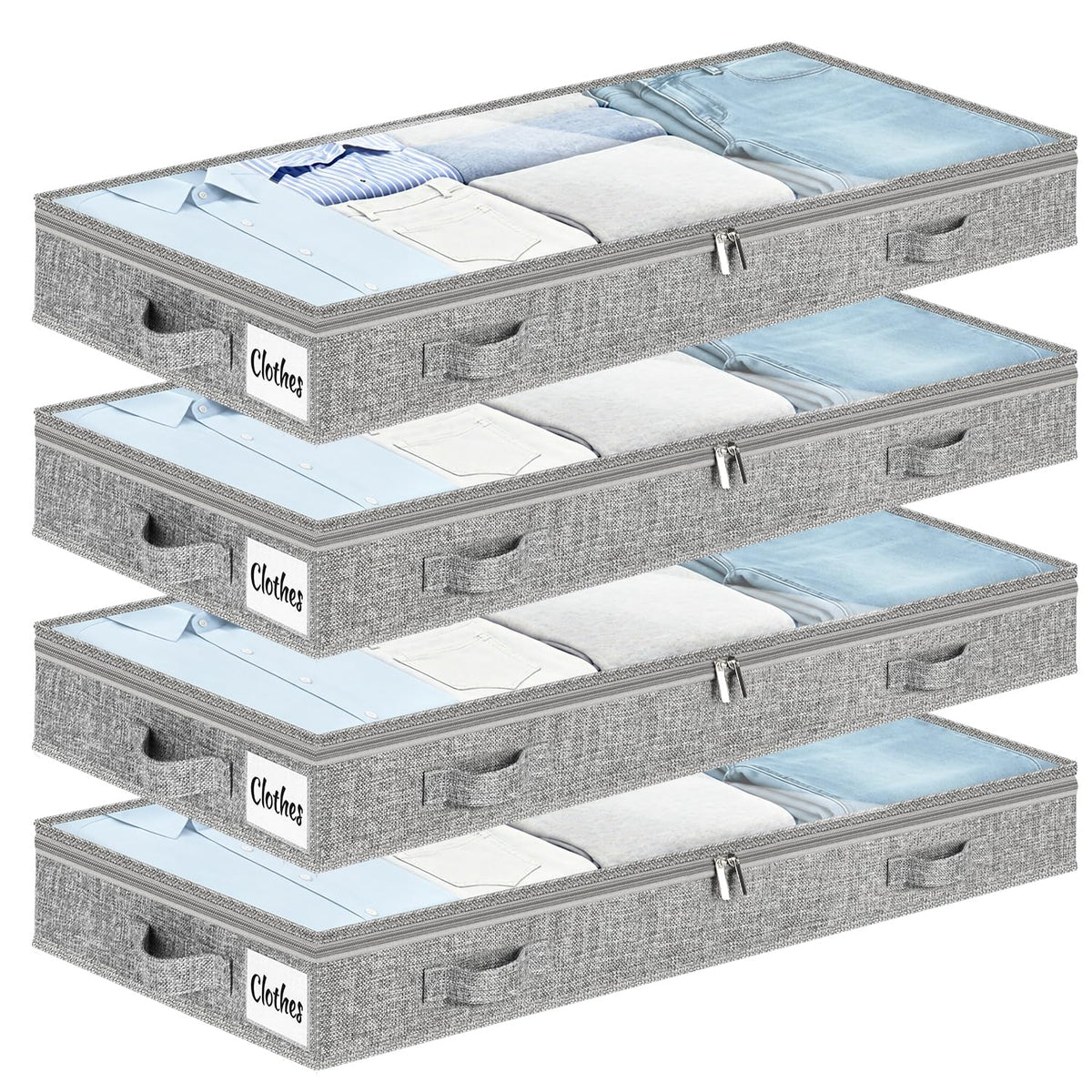 Under Bed Storage Container Bins 2 Pack, 4.5 Inch Slim Low Profile Underbed Clothes Storage Organizer for Dorm & Home, Use for Blanket and Toy Storage Box W/ Sturdy Bottom/Sides, Foldable Thick Fabric