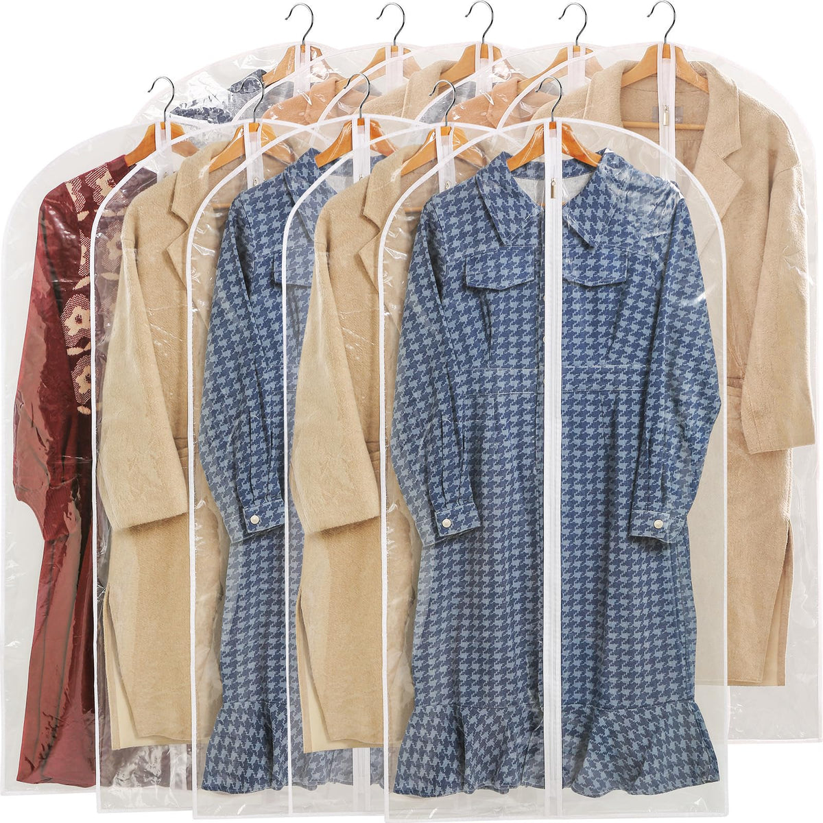 All Clear Garment Bags for Hanging Clothes, 40" Suit Bags for Closet Storage, Plastic Dustproof Suit Cover Bags, Clothes Protectors Bag with zipper for Coats, Jackets, Shirts（10 Packs）