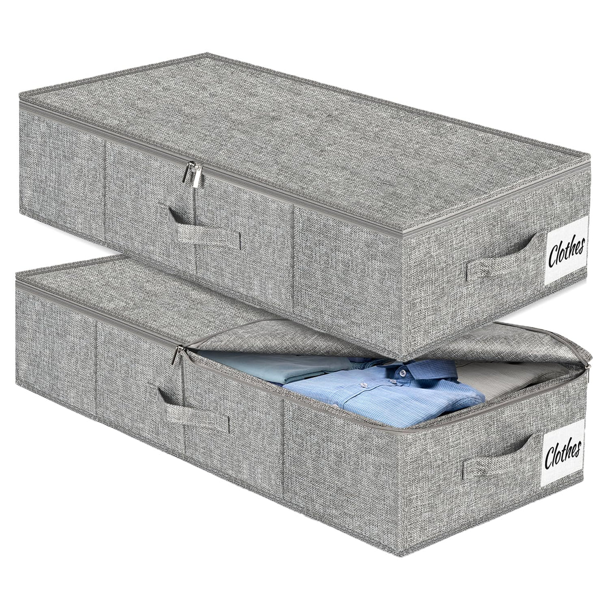 Under Bed Storage Container Bins 2 Pack, 4.5 Inch Slim Low Profile Underbed Clothes Storage Organizer for Dorm & Home, Use for Blanket and Toy Storage Box W/ Sturdy Bottom/Sides, Foldable Thick Fabric