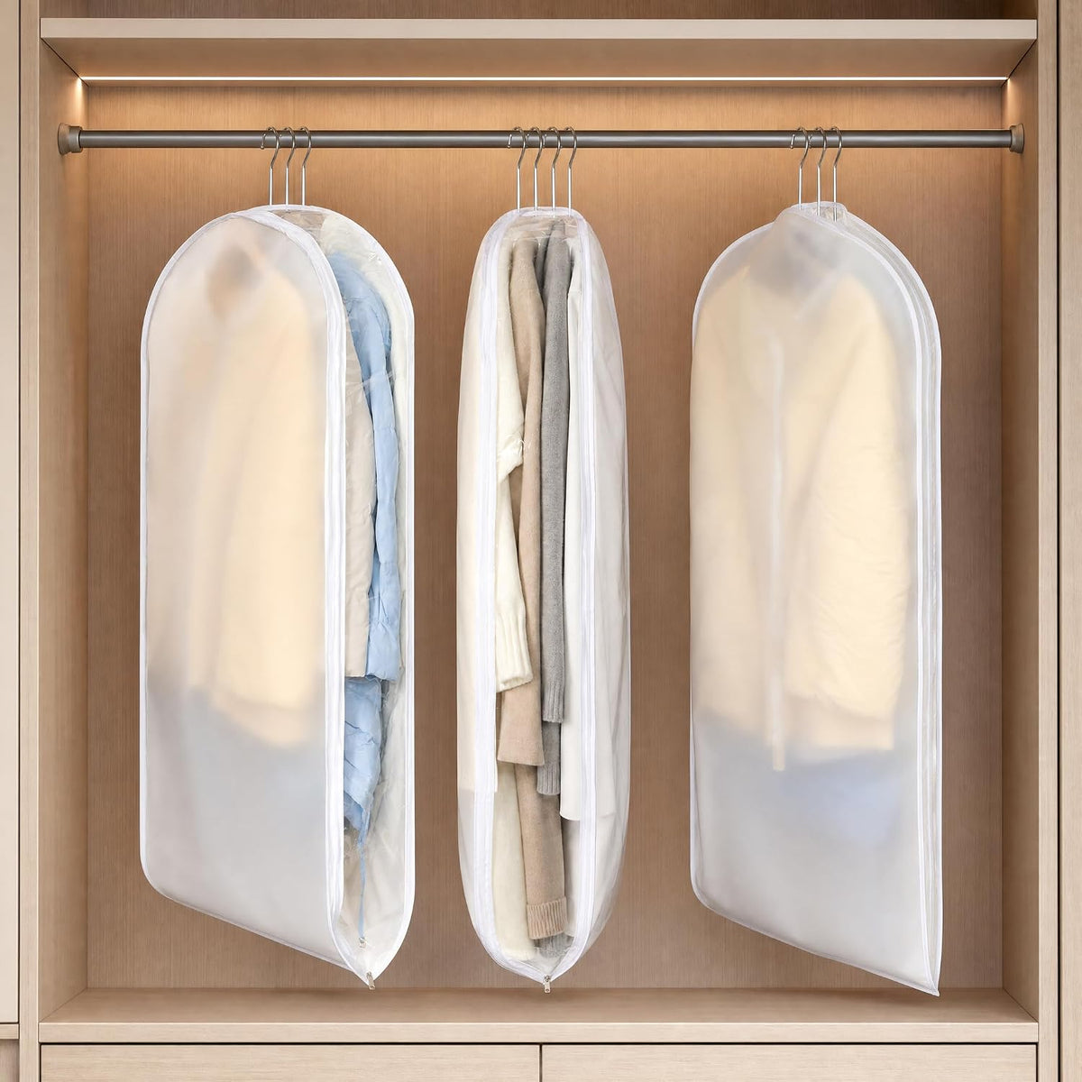 Space Saving Garment Bags for Hanging Clothes, Clear Sides, 3 Pack