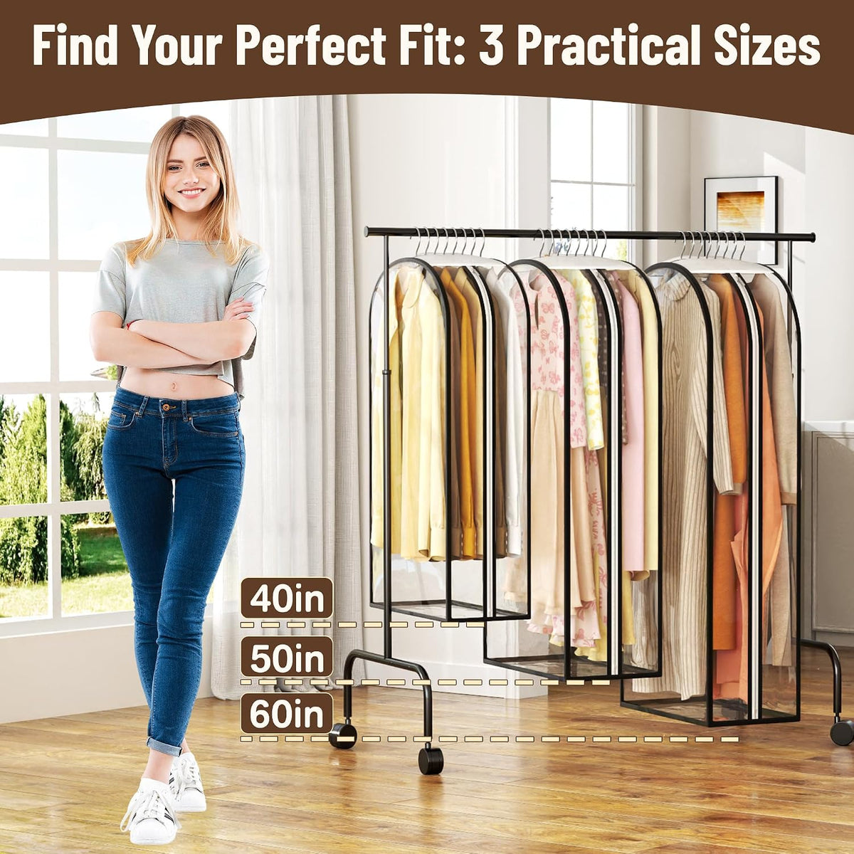 Garment Bags for Hanging Clothes 40” Long, Ultra Clear Suit Bags for Closet Storage, Moving Organization, Travel Covers with 10" Gussets for Coat, Dress, Shirt and Sweater - 2 PCS
