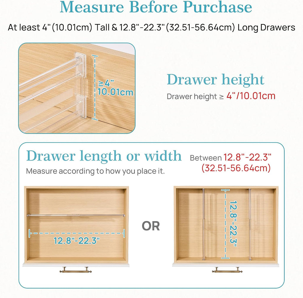 Vtopmart 4" Regular Upgrade Drawer Dividers for Clothes, 12.8"-22.3" 4 Pack