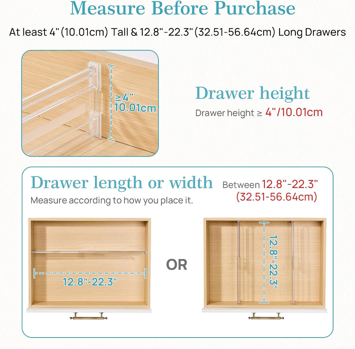 Vtopmart 4" Regular Upgrade Drawer Dividers for Clothes, 12.8"-22.3" 4 Pack